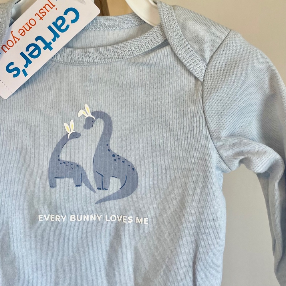 Carters Just One You Baby Boys Blue Dinosaur Bunny Easter Bodysuit‎ Pants Set - Picture 2 of 7